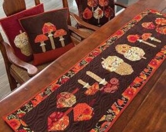 Quilt Pattern, Forest Treasures, Charm Pack Friendly, Table Runner, Pillows, Acorns, Mushrooms, Autumn Decor, Robin Pickens, PATTERN ONLY