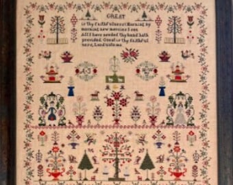 Counted Cross Stitch Pattern, H W 1852, Reproduction Sampler, Biblical, Hymn, Running with Needles & Scissors PATTERN ONLY