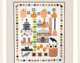 Softcover Book, Ghoulish Tidings, Halloween Quilt, Wall Hanging, Pieced Quilt, Stuffed Pumpkins, Bats, Spiral Bound, Lamb Farm Designs