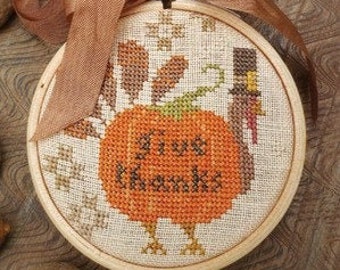 Counted Cross Stitch Pattern, Holiday Hoopla, Thanksgiving, Turkey, Pilgrim, Give Thanks, Primitive Decor, Brenda Gervais, PATTERN ONLY