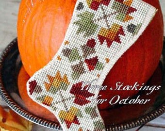 Counted Cross Stitch Pattern, October Harvest, Fall Stockings, Stocking Ornaments, Autumn Leaves, Blackbird Designs, PATTERN ONLY