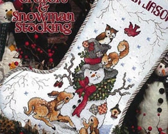 Counted Cross Stitch Pattern, Woodland Critters & Snowman Stocking, Christmas, Stocking, Owl, Squirrel, Deer, Stoney Creek, PATTERN ONLY