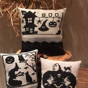 Counted Cross Stitch Pattern, Black Halloween Series, Witch, Black Cat, Broomstick, Spider, Primitive, Twin Peak Primitives, PATTERN ONLY