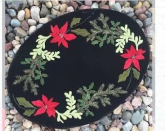 Wool Applique Pattern, Winter Solstice, Oval Table Mat, Wool Art, Primitive Decor, Christmas Decor, Granny's Legacy Patterns, PATTERN ONLY