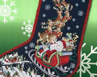 Counted Cross Stitch Pattern, Dash Away All, Christmas Stocking, Santa, Sled, Reindeer, Christmas Decor, Stoney Creek, PATTERN ONLY