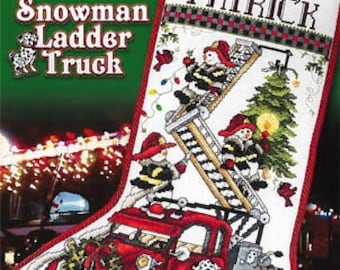 Counted Cross Stitch Pattern, Snowman Ladder Truck, Christmas Stocking, Snowman, Fire Truck, Christmas Decor, Stoney Creek, PATTERN ONLY