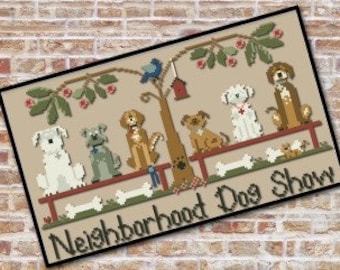 Counted Cross Stitch Pattern, Neighborhood Dog Show, Country Chic, Pillow Ornament, Bowl Filler, Little House Needleworks, PATTERN ONLY