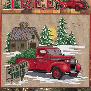 Counted Cross Stitch Pattern, Farm Fresh Trees, Christmas Trees, Red Pick Up, Christmas Farm, Christmas Decor, Stoney Creek, PATTERN ONLY