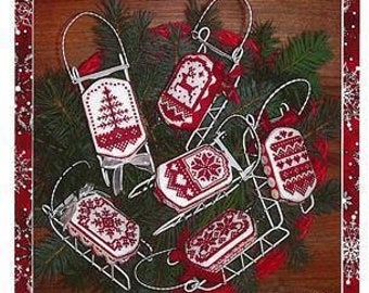 Counted Cross Stitch Pattern, Christmas in Red, Christmas Decor, Sled Ornaments, Monochromatic, Reindeer, Sue Hillis Designs, PATTERN ONLY