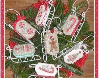 Counted Cross Stitch Pattern, Christmas Sweets, Christmas Decor, Sled Ornaments, Gingerbread, Peppermints, Sue Hillis Designs, PATTERN ONLY