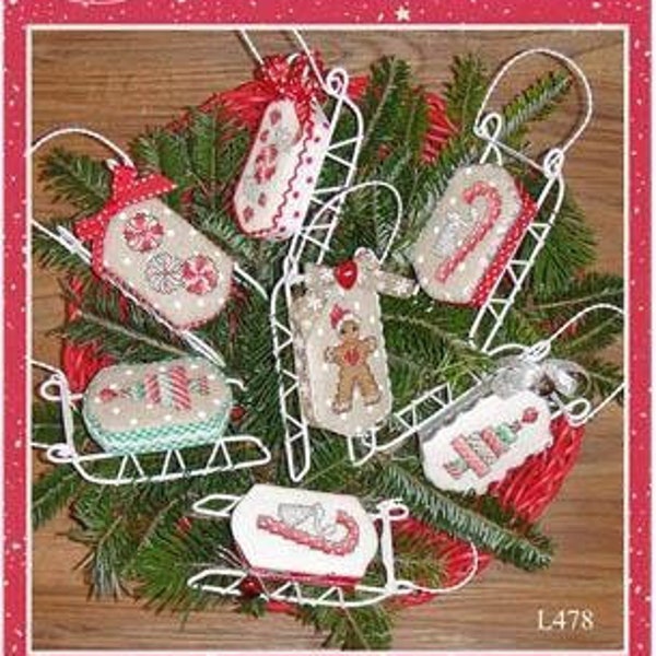 Counted Cross Stitch Pattern, Christmas Sweets, Christmas Decor, Sled Ornaments, Gingerbread, Peppermints, Sue Hillis Designs, PATTERN ONLY