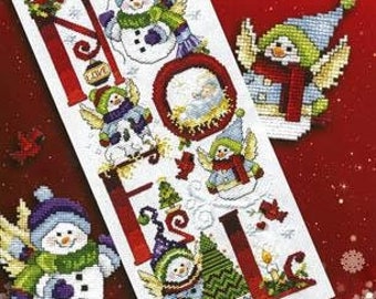 Counted Cross Stitch Pattern, Noel Snowfriends Banner, Snowmen, Cardinals, Candle, Trees, Snow, Christmas Decor, Stoney Creek, PATTERN ONLY