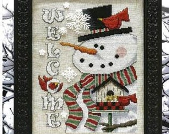 Counted Cross Stitch Pattern, Snowman & Friends Welcome, Winter Decor, Cardinals, Snowflakes, Birdhouse, Scarf, Stoney Creek, PATTERN ONLY