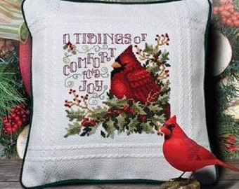 Counted Cross Stitch Pattern, Comfort and Joy, Christmas Pillow, Cardinal, Holly Leaves Berries, Christmas Decor, Stoney Creek, PATTERN ONLY