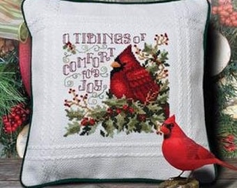 Counted Cross Stitch Pattern, Comfort and Joy, Christmas Pillow, Cardinal, Holly Leaves Berries, Christmas Decor, Stoney Creek, PATTERN ONLY