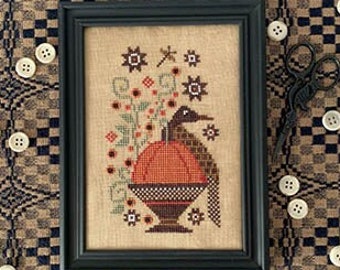 Counted Cross Stitch Pattern, Vintage Bird, Autumn Decor, Pillow Ornament, Bowl Filler, Pumpkin, Florals, Stitches by Ethel, PATTERN ONLY