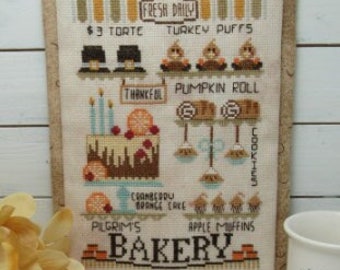 Counted Cross Stitch Pattern, Pilgrim's Bakery, Thanksgiving Decor, Turkey Puffs, At the Bakery Series, KiraLyn's Needlearts, PATTERN ONLY