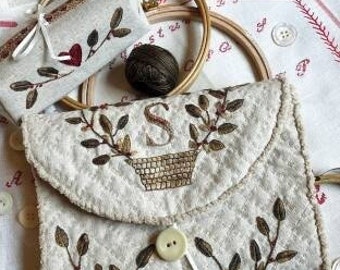 Embroidery Pattern, My Little Project Nest, Monogram, Flowers, Monochromatic, Personalize, Bag, Pincushion, Kathy Schmitz, PATTERN ONLY