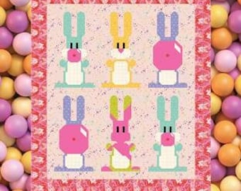 Quilt Pattern, Blowing Up Bunnies, Rabbits Chewing Gum, Lap Quilt, Wall Hanging, Pieced Quilt, Art East Quilting Co., PATTERN ONLY