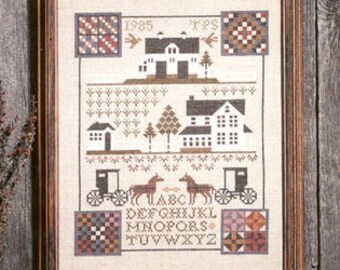 Counted Cross Stitch Pattern, Sunshine & Shadows, Primitive Rustic, Quaker Alphabet Sampler, Horses, The Prairie Schooler, PATTERN ONLY