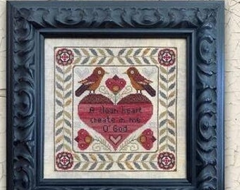 Counted Cross Stitch Pattern, A Clean Heart, Folk Art, Primitive, Early American Folk Art, Teresa Kogut, PATTERN ONLY