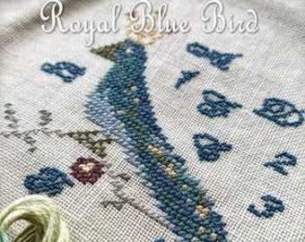 Counted Cross Stitch Pattern, Royal Blue Bird, Bowl Filler, Pillow Ornament, Mini Sampler, Gold Crown, The Elegant Thread, PATTERN ONLY