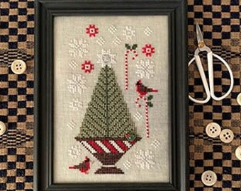 Counted Cross Stitch Pattern, Wintergreen, Christmas Decor, Pillow Ornament, Bowl Filler, Cardinals, Snow, Stitches by Ethel, PATTERN ONLY