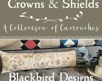 Counted Cross Stitch Pattern, Crowns & Shields, A Collection of Cartouches, Pinkeep Drum, Pillow Cover, Blackbird Designs, PATTERN ONLY