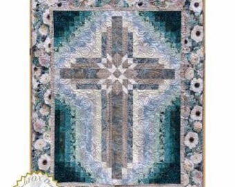 Quilt Pattern, Farmhouse Cross, Wall Hanging, Lap Quilt, Inspirational, Machine Pieced, Watercolor Style, QuiltFox Design, PATTERN ONLY