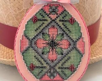 Counted Cross Stitch Pattern, Floral Cameo Egg, Rustic Primitive, Pillow Ornament, Easter Decor, Flower, Frony Ritter Designs, PATTERN ONLY