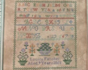 Counted Cross Stitch Pattern, Louisa Fletcher 1860, Antique Victorian English Sampler, Flower Motifs, Alphabet, Rebel Stitcher, PATTERN ONLY