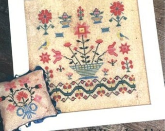 Counted Cross Stitch Pattern, Elizabeth’s Summer Basket, Adaptation Sampler, Flower Motifs, From the Heart, NeedleArt by Wendy, PATTERN ONLY