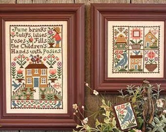 Counted Cross Stitch, June, Summer Decor, Flower Motifs, Farmhouse Decor, Bees, Sampler, Country Rustic, The Prairie Schooler,  PATTERN ONLY