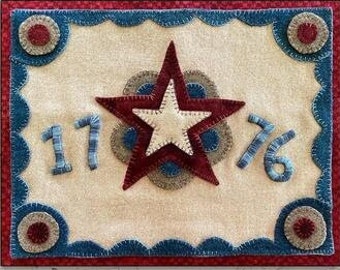 Wool Applique Pattern, 1776, Patriotic, Stars, Table Mat, Wool Art, Primitive Decor, Independence Day Decor, Teresa Kogut, PATTERN ONLY