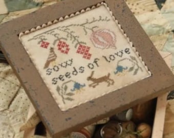 Counted Cross Stitch Pattern, Seeds of Love, Box Top Cover, Pin Cushion, Pillow Ornament, Bowl Filler, Heartstring Samplery, PATTERN ONLY