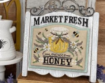 Counted Cross Stitch, Lavender Honey, Summer Decor, Bees, Pillow Ornament, Bowl Filler, Flower Motifs, Erin Elizabeth Designs, PATTERN ONLY