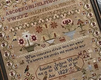 Counted Cross Stitch Pattern, Isabella Jackson 1829, Reproduction Sampler, Alphabet, Inspirational, Birds, The Scarlett House, PATTERN ONLY