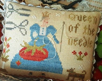 Counted Cross Stitch Pattern, Queen of the Needle, Primitive Decor, Tomato Pincushion, Needles, Thread, Brenda Gervais, PATTERN ONLY