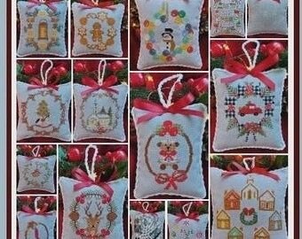 Counted Cross Stitch Pattern, Christmas Wreaths 2023, Pillow Ornaments, Bowl Fillers, Christmas Decor, Twin Peak Primitives, PATTERN ONLY