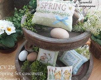 Counted Cross Stitch Pattern, Spring Set Cuscinetti, Rabbit, Chicks, Pillows Ornaments, Bowl Fillers, Serenita di campagna, PATTERN ONLY