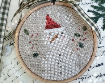 Counted Cross Stitch Pattern, Holiday Hoopla, Christmas, Snowman, Winter Decor, Snowflakes, Primitive Decor, Brenda Gervais, PATTERN ONLY