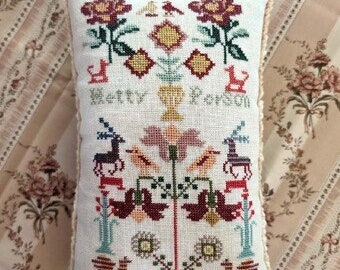 Counted Cross Stitch Pattern, Hetty Person, Antique Reproduction, Reproduction Sampler, Colorful Sampler, Lila's Studio, PATTERN ONLY
