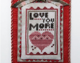 Counted Cross Stitch Pattern, Love You More, Merry Making Mini, Valentine Decor, Valentine Ornament, Ornament, Heart in Hand, PATTERN ONLY