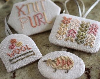 Cross Stitch, Woolly Fobs, Knit Fob, Scissor Fob, Sheep Fob, Knit, Purl, Wool, Robin Sample, October House Fiber Arts, PATTERN ONLY