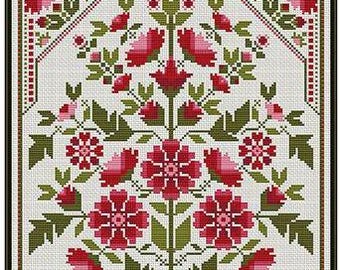 Counted Cross Stitch Pattern, Petals of Red, Floral Sampler, Home Decor, Flower Motifs, Tales from the Garden, CM Designs, PATTERN ONLY
