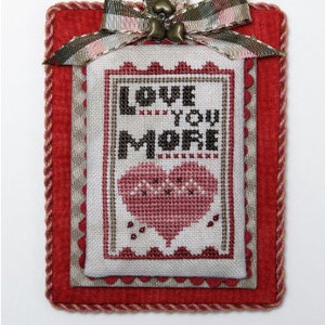Counted Cross Stitch Pattern, Love You More, Merry Making Mini, Valentine Decor, Valentine Ornament, Ornament, Heart in Hand, PATTERN ONLY