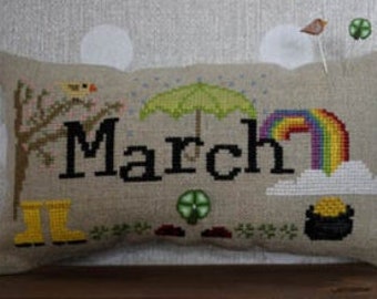 Counted Cross Stitch Pattern, When I Think Of March, Spring Decor, Pillow Ornament, Bowl Filler, St. Patrick's, Puntinipuntini, PATTERN ONLY
