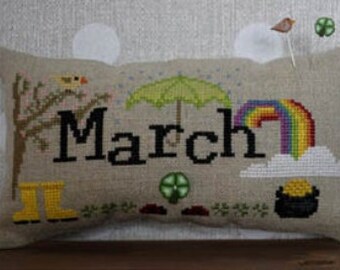 Counted Cross Stitch Pattern, When I Think Of March, Spring Decor, Pillow Ornament, Bowl Filler, St. Patrick's, Puntinipuntini, PATTERN ONLY