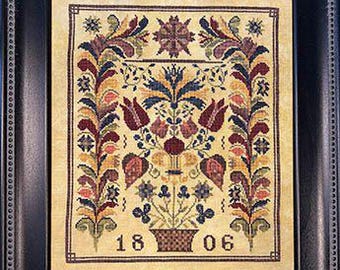 Counted Cross Stitch Pattern, 1806 Montgomery County Fraktur, Adaptation, Floral Motifs, Three Sheep Studio, PATTERN ONLY
