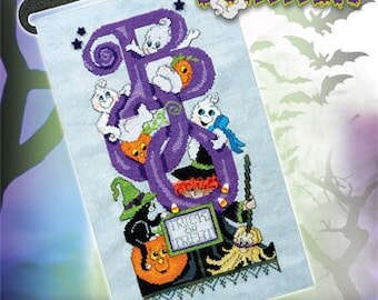 Counted Cross Stitch Pattern, Boo Banner, Halloween Decor, Ghosts, Witch, Black Cat, Jack O' Lantern, Fall Decor, Stoney Creek, PATTERN ONLY